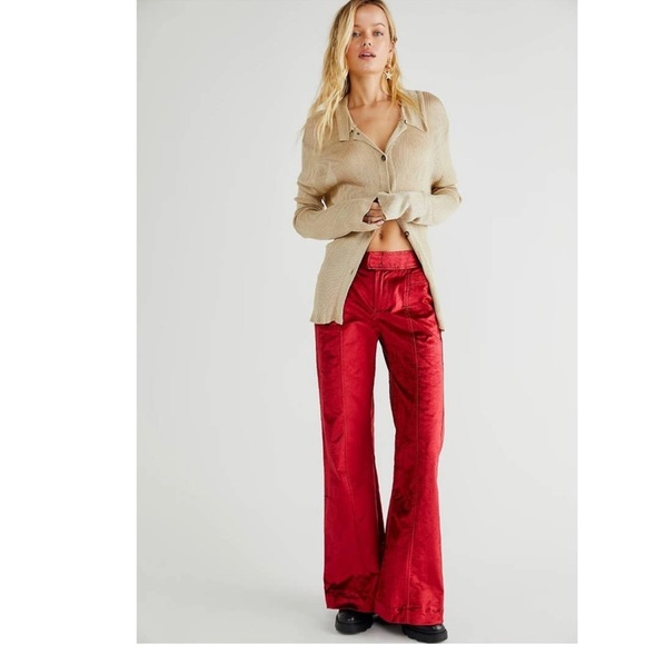Free People Pants - Free People Walk With You Velvet Trousers in Cherry Juice